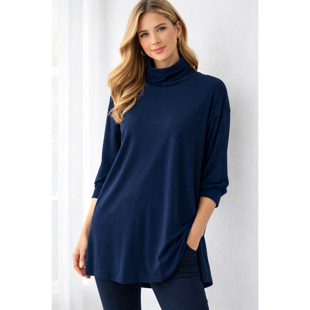 MAJESTIC FILATURES Deluxe Tunic Top Black Viscose Elastane French Touch‎ Soft